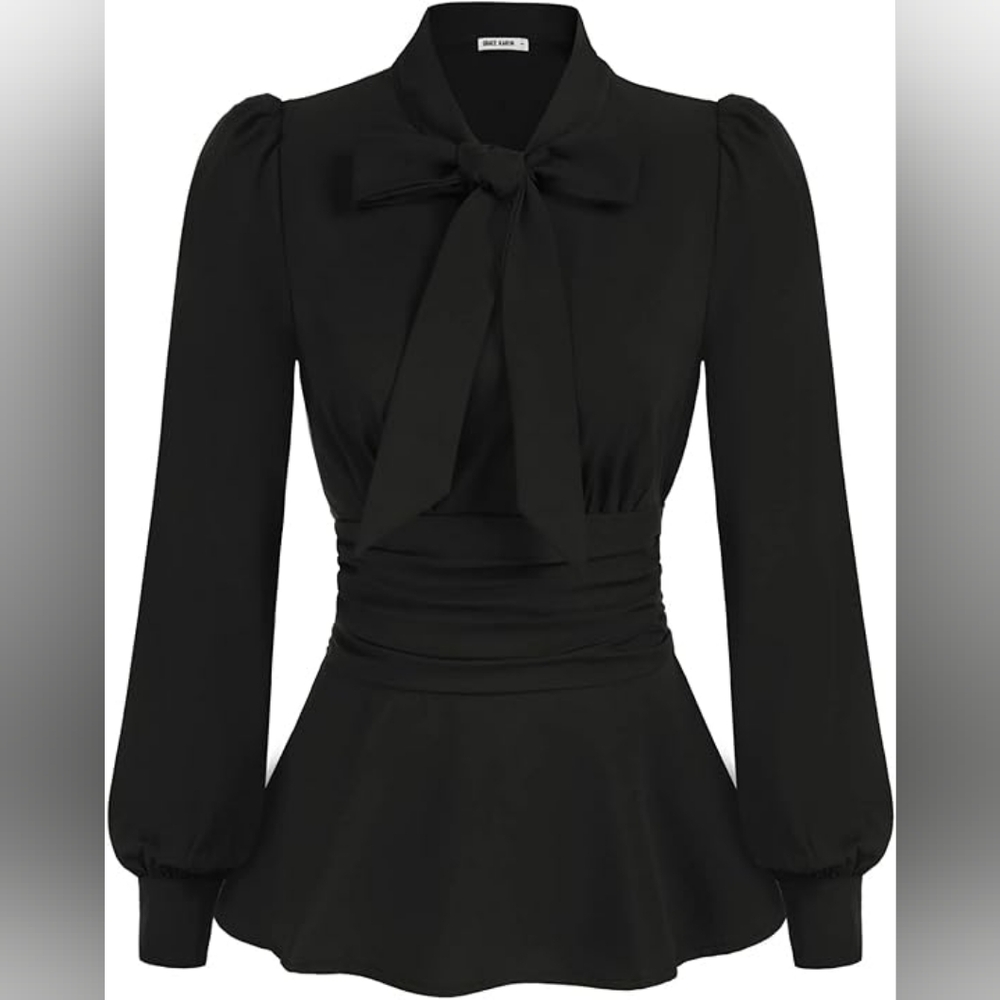 GRACE KARIN Women's Long Sleeve Peplum Dressy Shirt Office Bow Tie Work Blouse